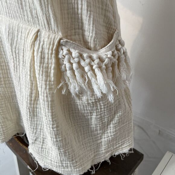 Bird & Knoll Tunic Mini Dress Beige Gauze Crinkle Cotton Lagenlook s/m - Picture 4 of 16